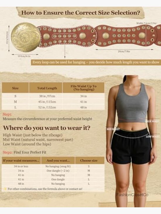 Wide Western Belt with Vintage Concho Buckle - Faux Leather